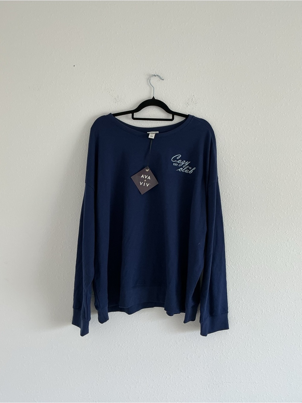 Ava & Viv Navy Crewneck Pullover with Chest Script